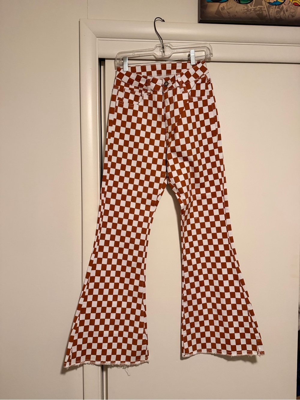 Women’s Rust and White Checkerboard Flare Jeans